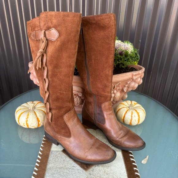 Born Suede & Leather Tall Boots w/Braided Trim - Picture 2 of 15